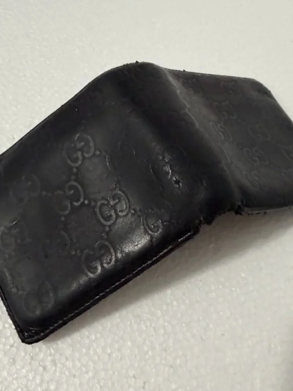 Gucci Guccissima Black Leather Bifold Wallet Coin Pocket Men's GG Monogram